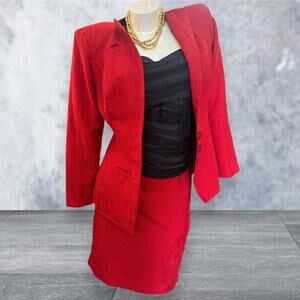 Vintage 90s Red Mini Pencil Skirt and Jacket Set Office Siren Power Dressing
